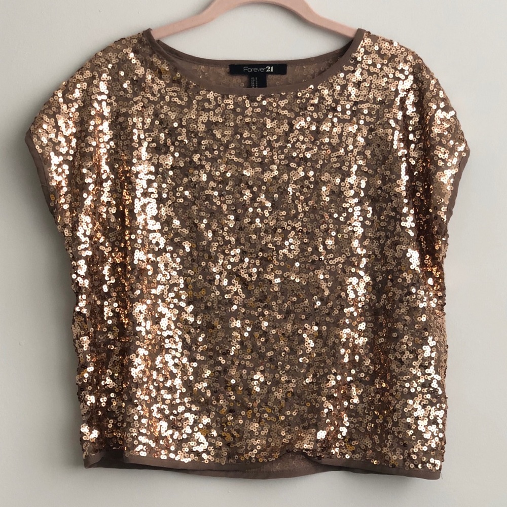 Forever 21 Gold Sequined Top, Size S
